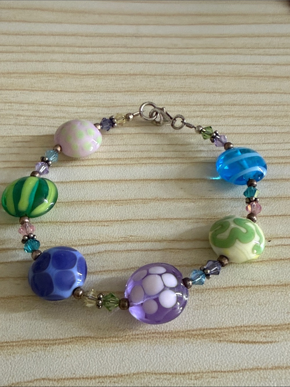 Colorful Glass Bead Bracelet - Multicolor Sterling 925